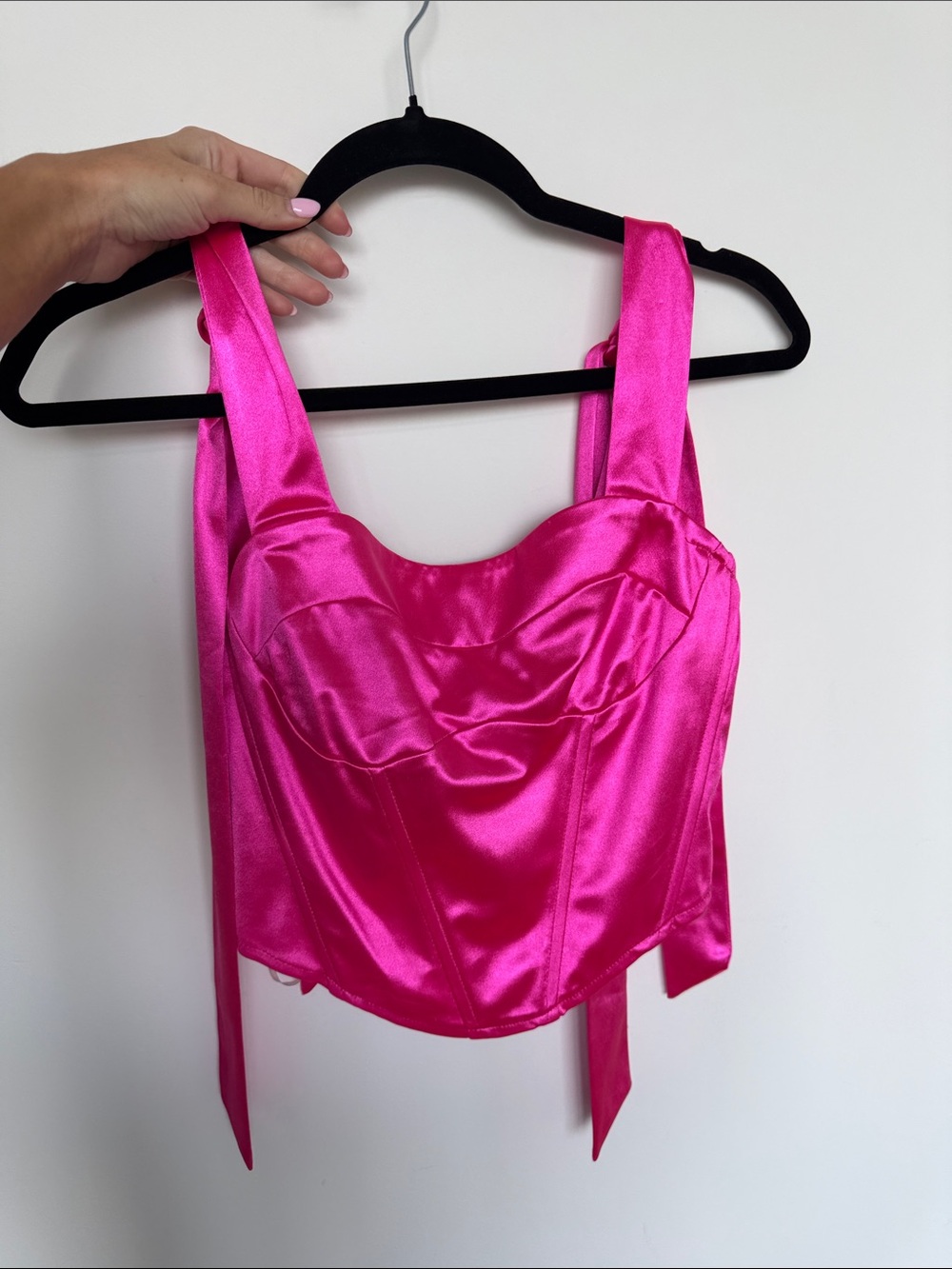 Hot Pink Satin Crop Bustier Top